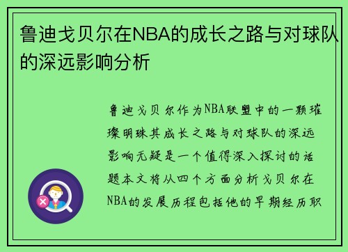 鲁迪戈贝尔在NBA的成长之路与对球队的深远影响分析