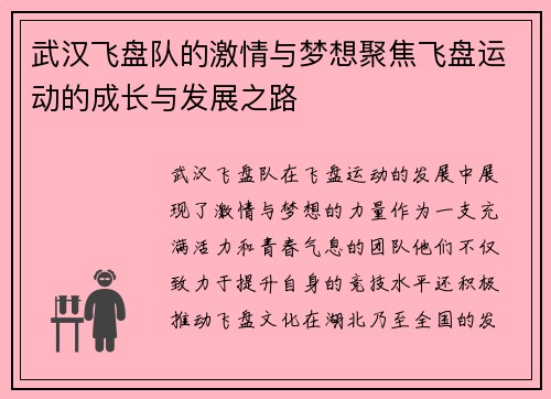 武汉飞盘队的激情与梦想聚焦飞盘运动的成长与发展之路